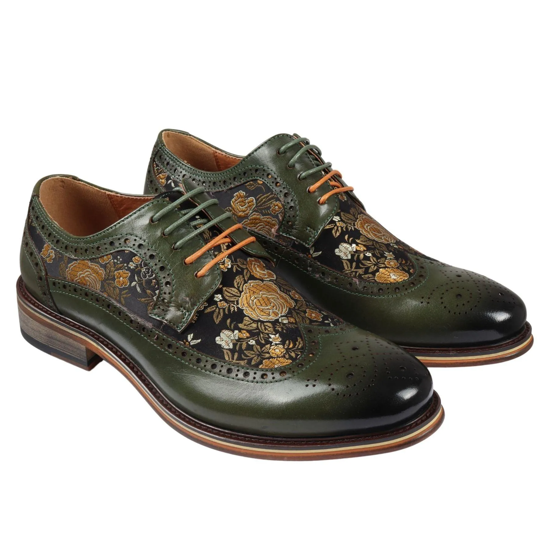 Men's Shoes Floral Print Leather Oxford Brogue Lace Up Formal Dress Shoe