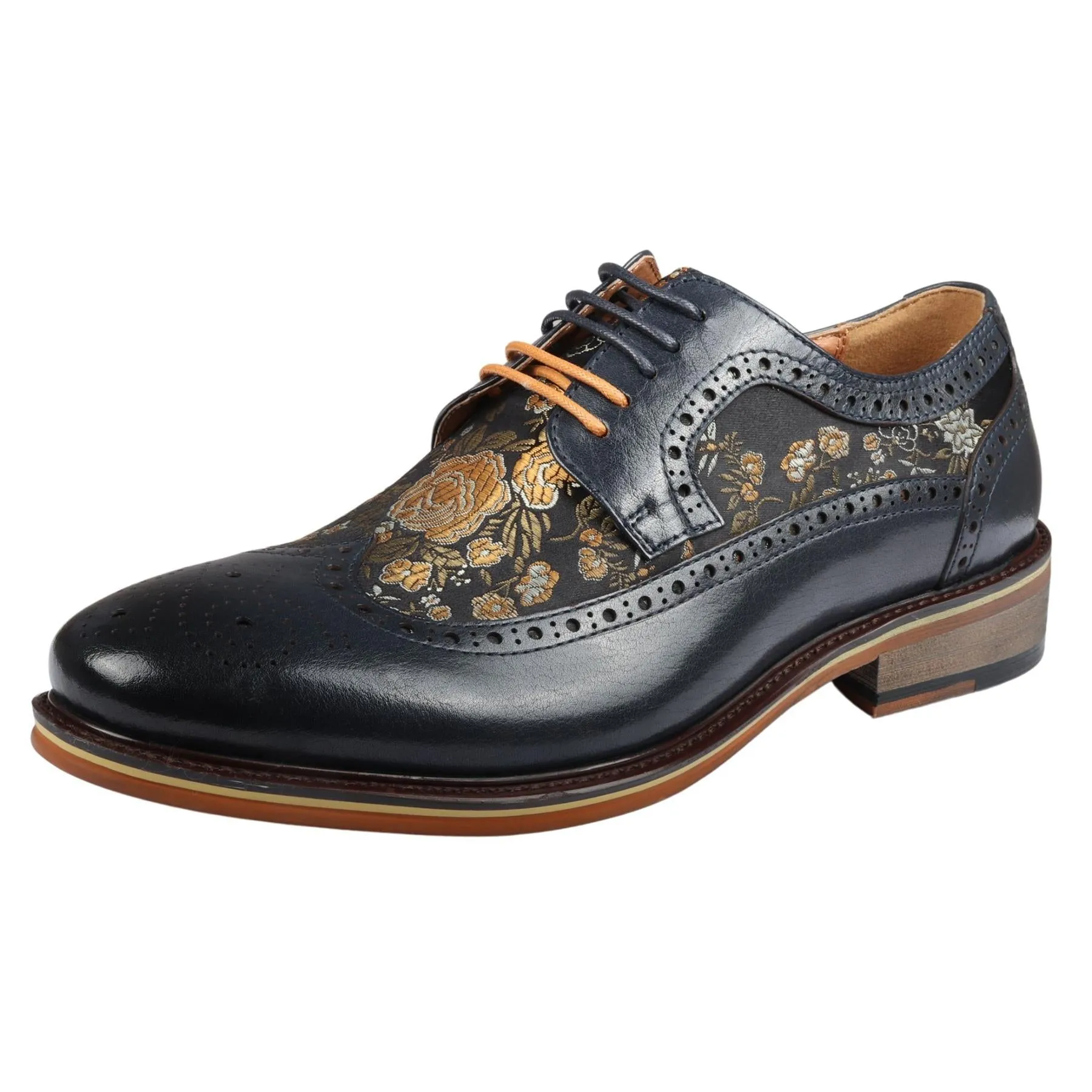 Men's Shoes Floral Print Leather Oxford Brogue Lace Up Formal Dress Shoe