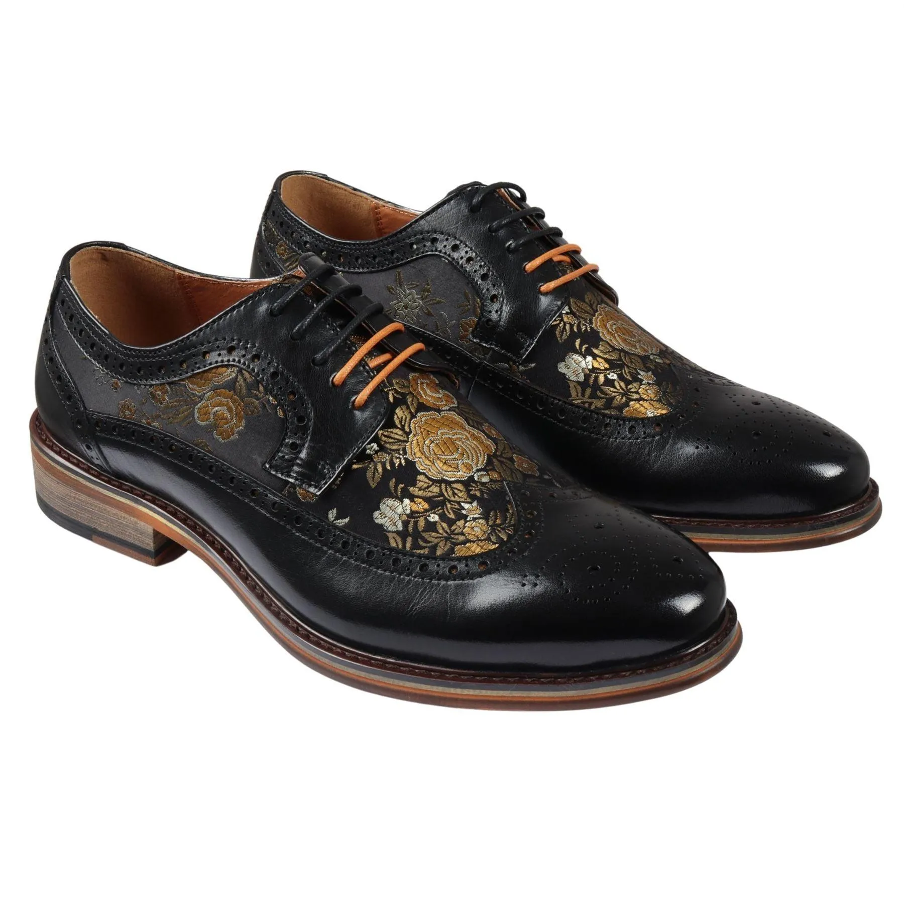 Men's Shoes Floral Print Leather Oxford Brogue Lace Up Formal Dress Shoe