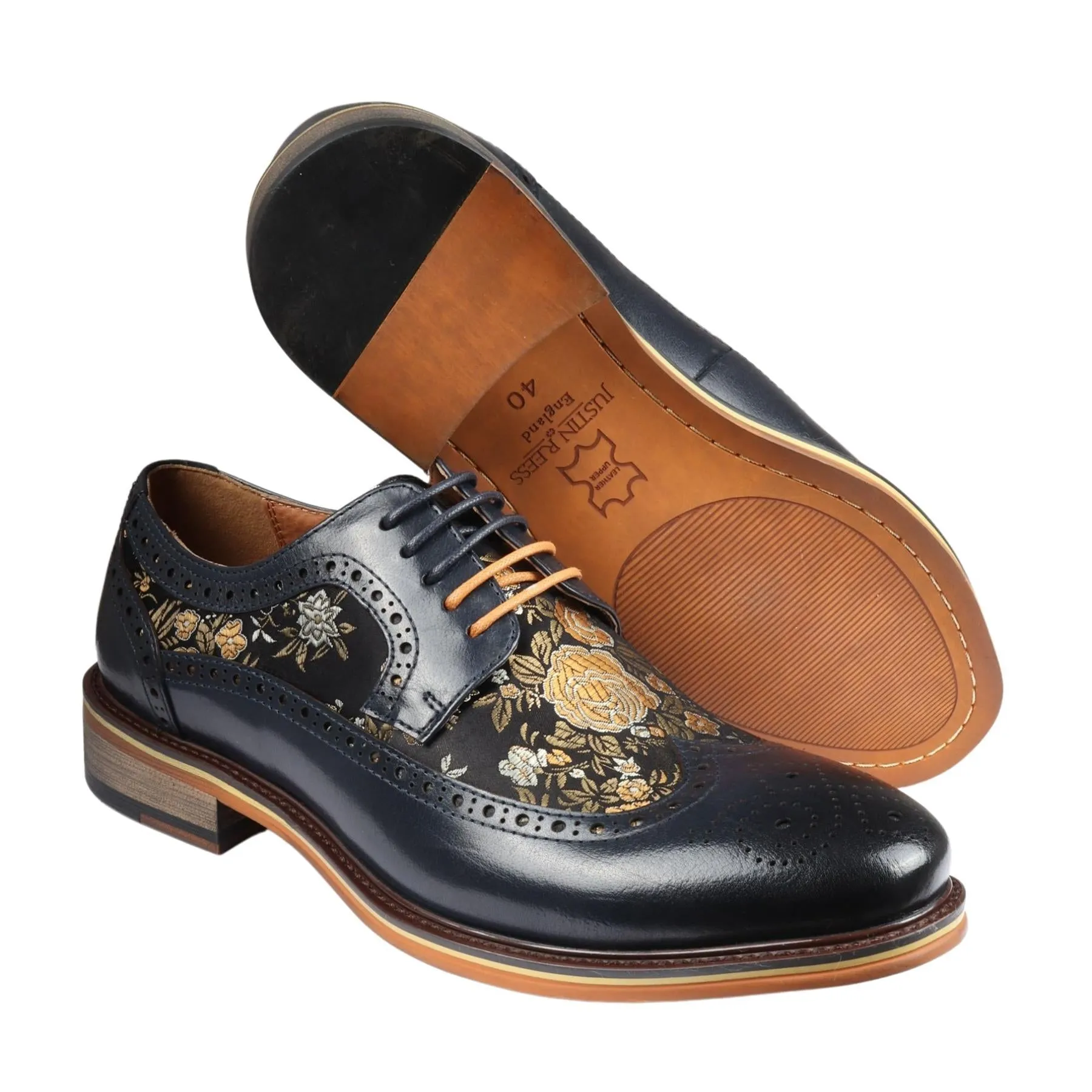 Men's Shoes Floral Print Leather Oxford Brogue Lace Up Formal Dress Shoe