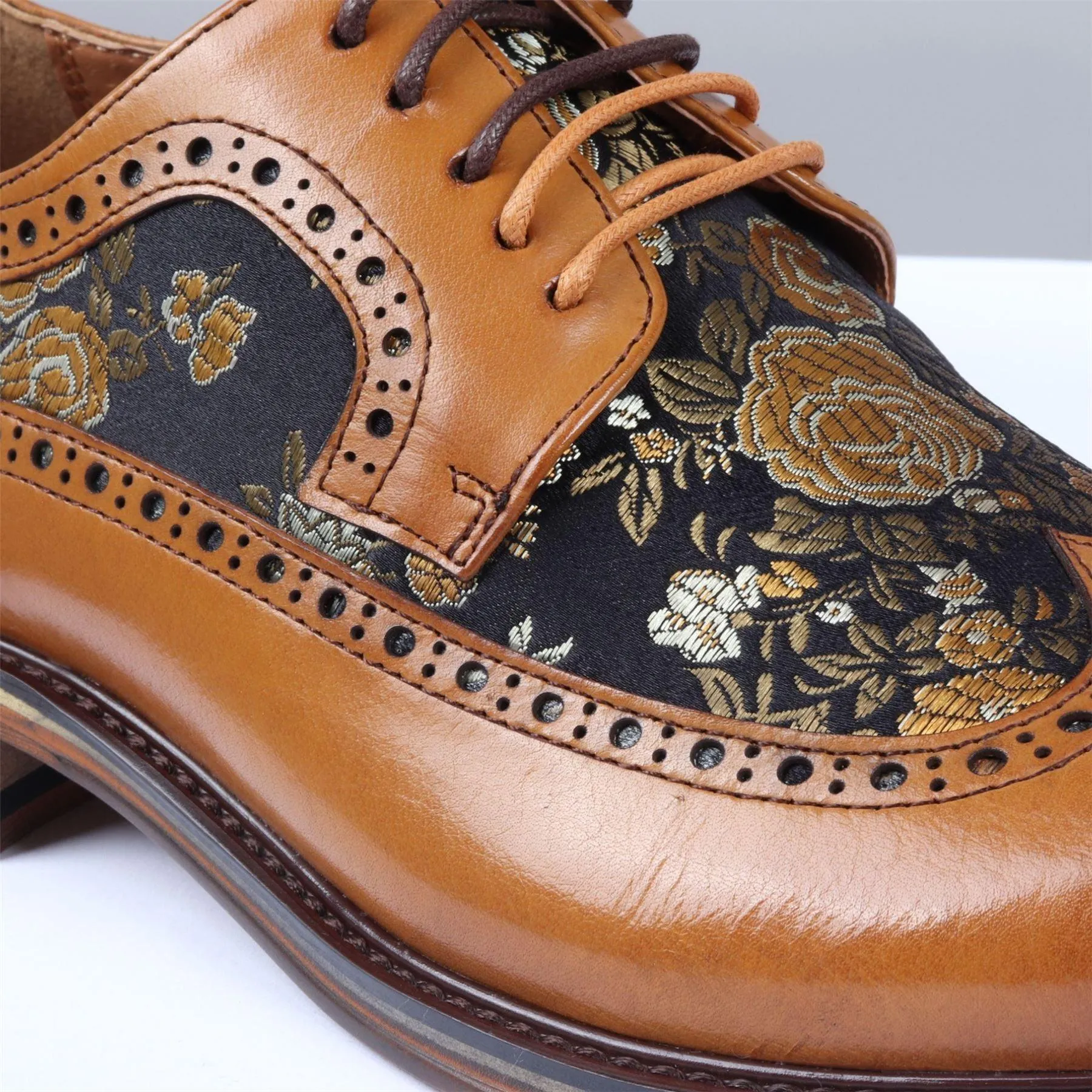 Men's Shoes Floral Print Leather Oxford Brogue Lace Up Formal Dress Shoe