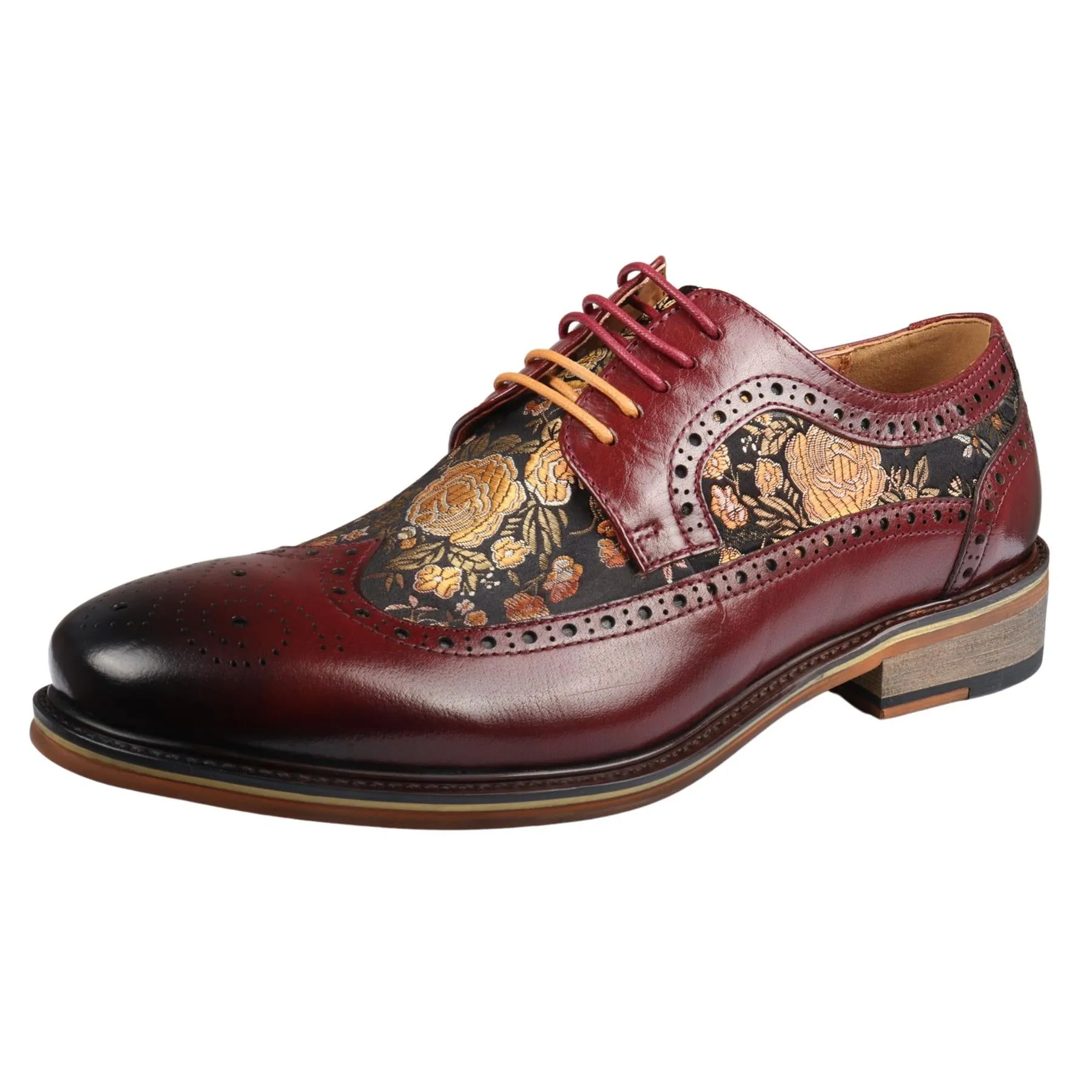 Men's Shoes Floral Print Leather Oxford Brogue Lace Up Formal Dress Shoe