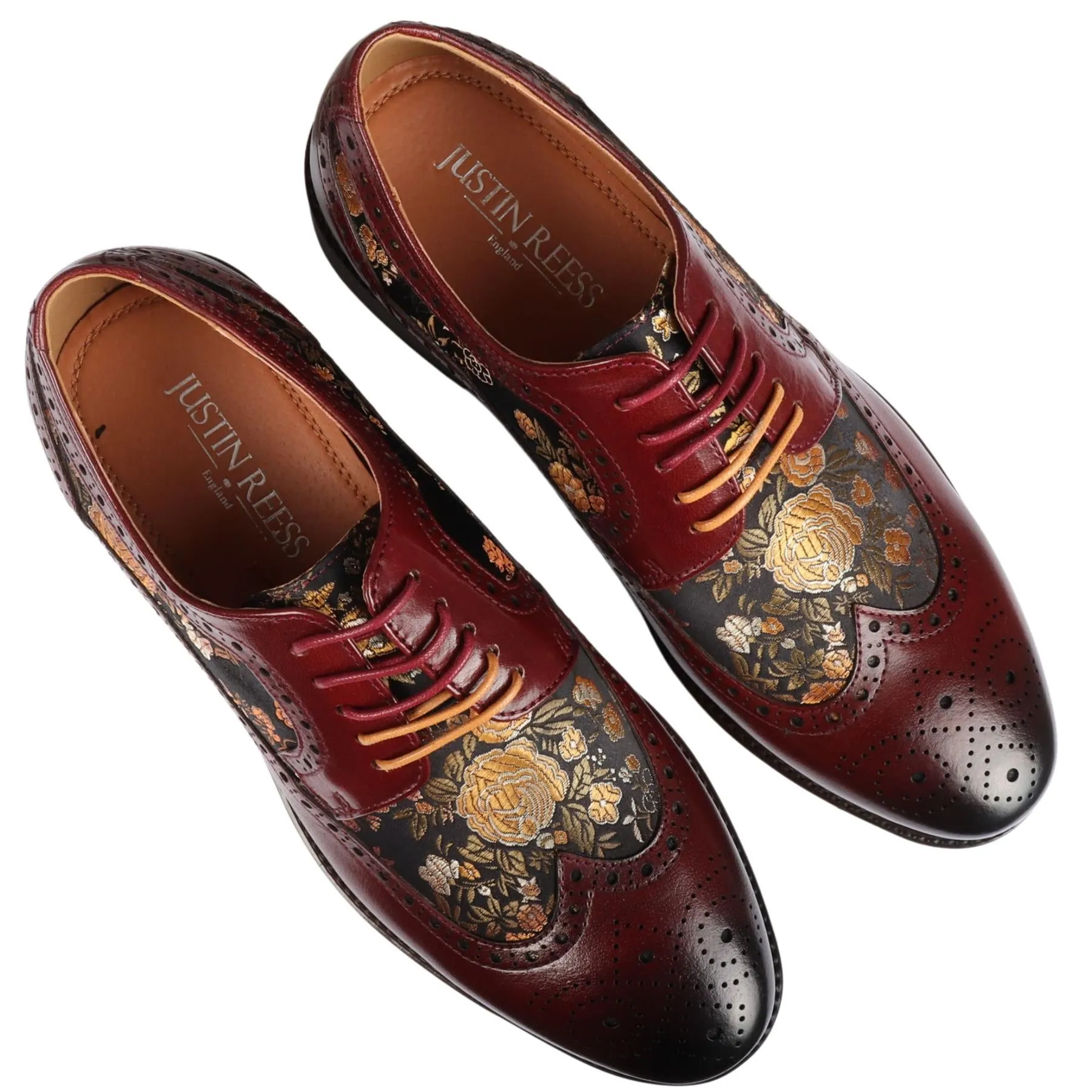 Men's Shoes Floral Print Leather Oxford Brogue Lace Up Formal Dress Shoe