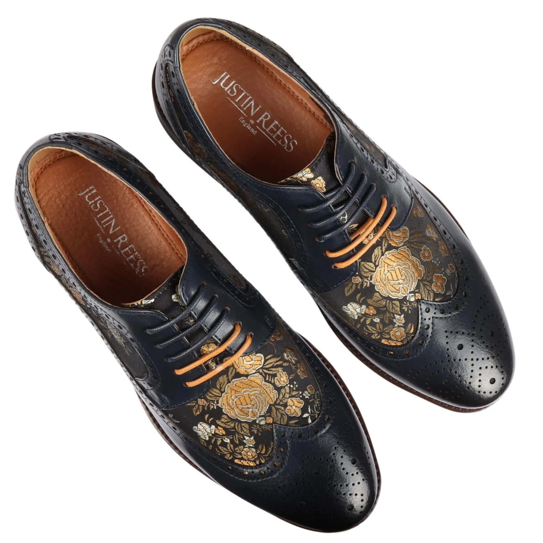 Men's Shoes Floral Print Leather Oxford Brogue Lace Up Formal Dress Shoe