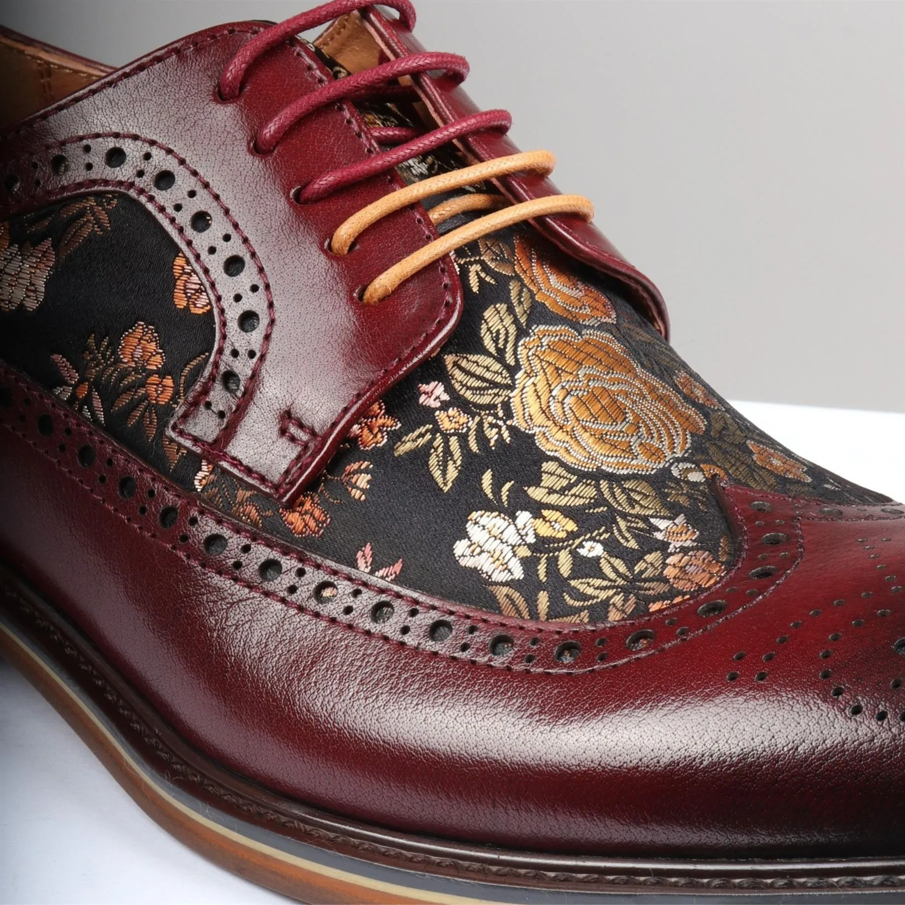 Men's Shoes Floral Print Leather Oxford Brogue Lace Up Formal Dress Shoe