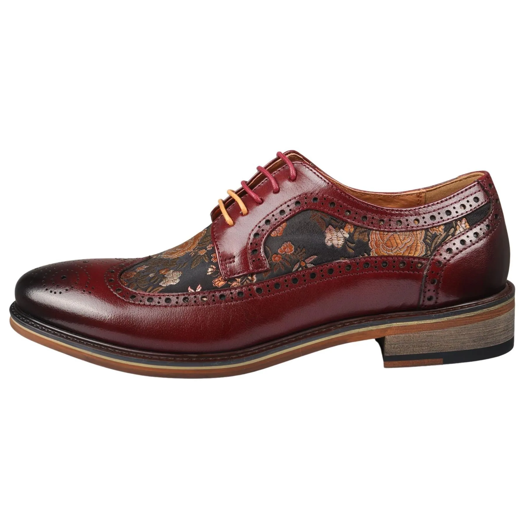 Men's Shoes Floral Print Leather Oxford Brogue Lace Up Formal Dress Shoe