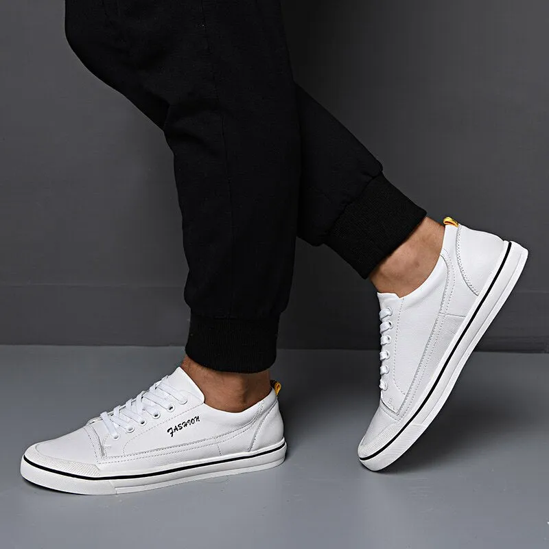 Mens Sneakers Casual Leather Shoes Men Brand White Shoes Male Comfortable Lace-up Walking Shoes High Quality White Sneakers