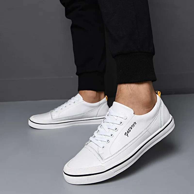 Mens Sneakers Casual Leather Shoes Men Brand White Shoes Male Comfortable Lace-up Walking Shoes High Quality White Sneakers