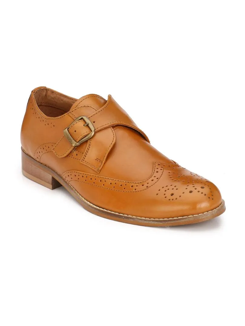 Men's Tan Brogue Monk Original Leather Formal Shoes