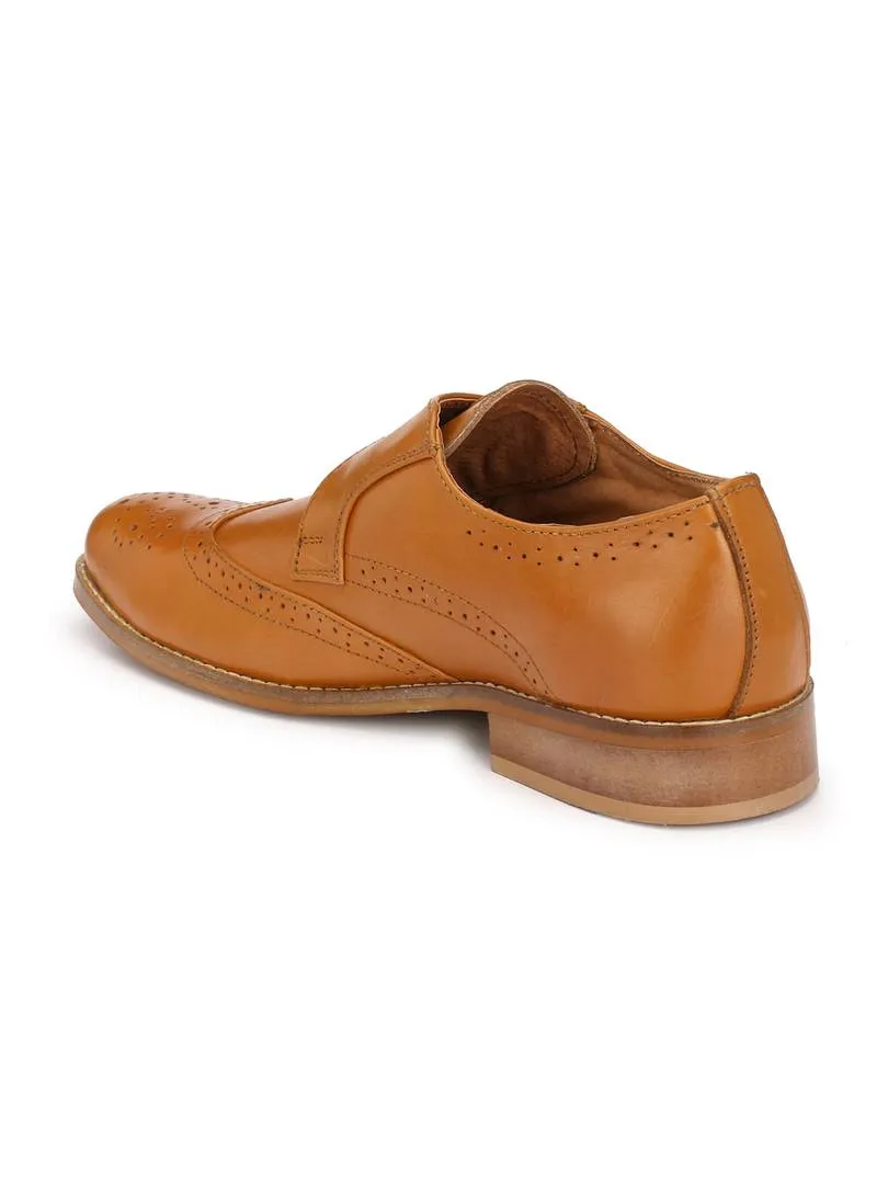 Men's Tan Brogue Monk Original Leather Formal Shoes