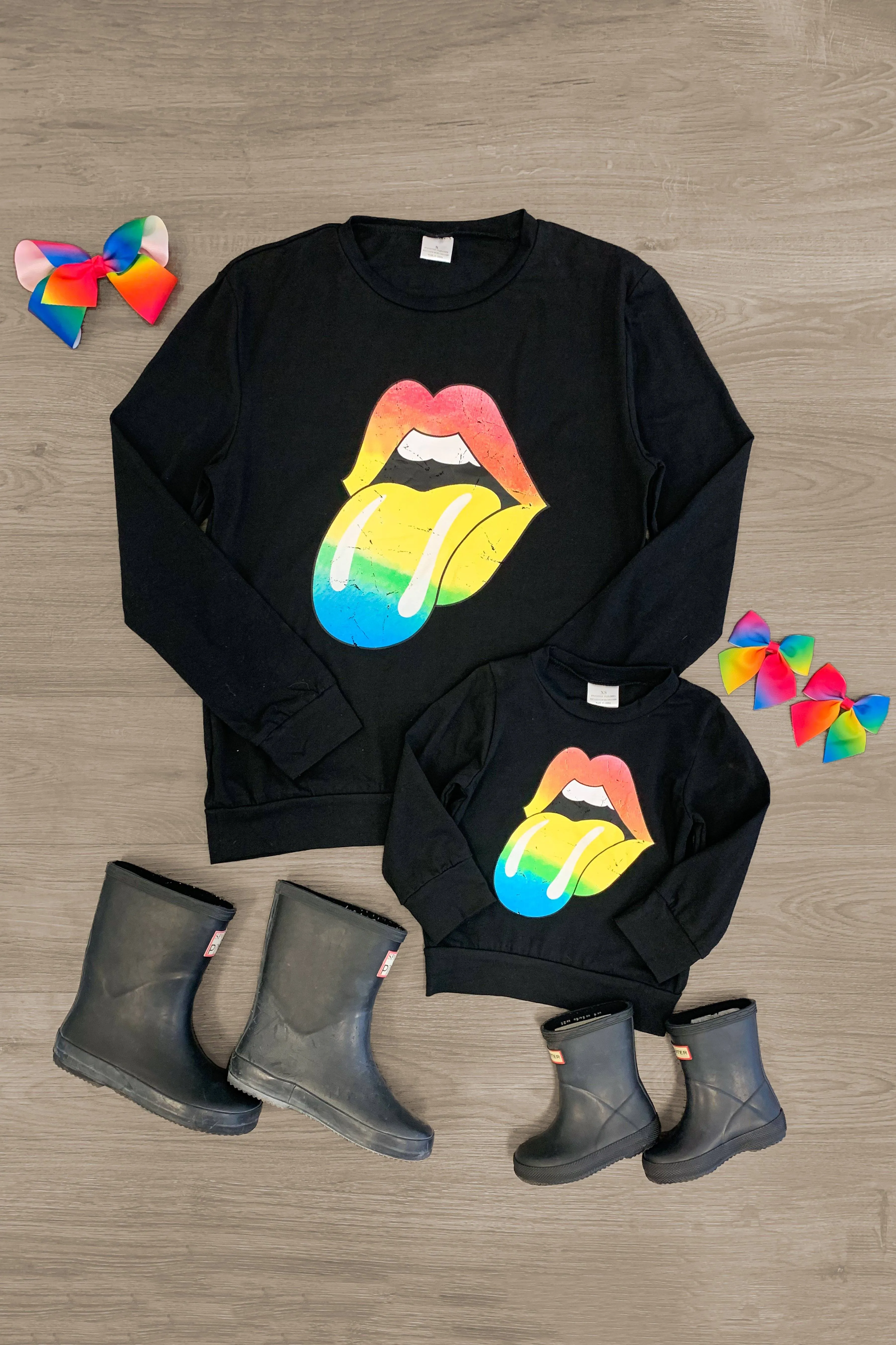 Mom & Me - Rainbow Vintage Lips Long Sleeve Top