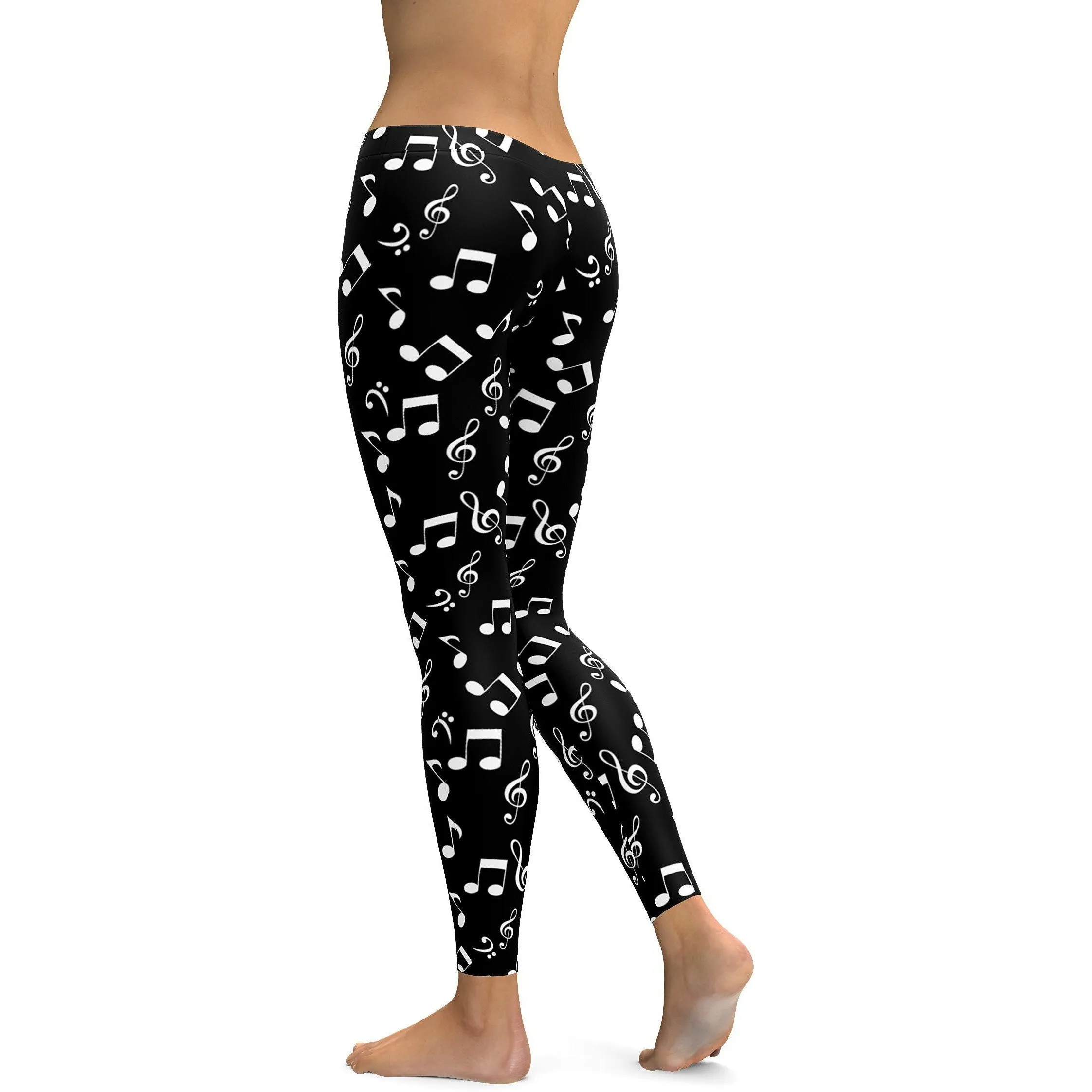 Music Notes Black Leggings