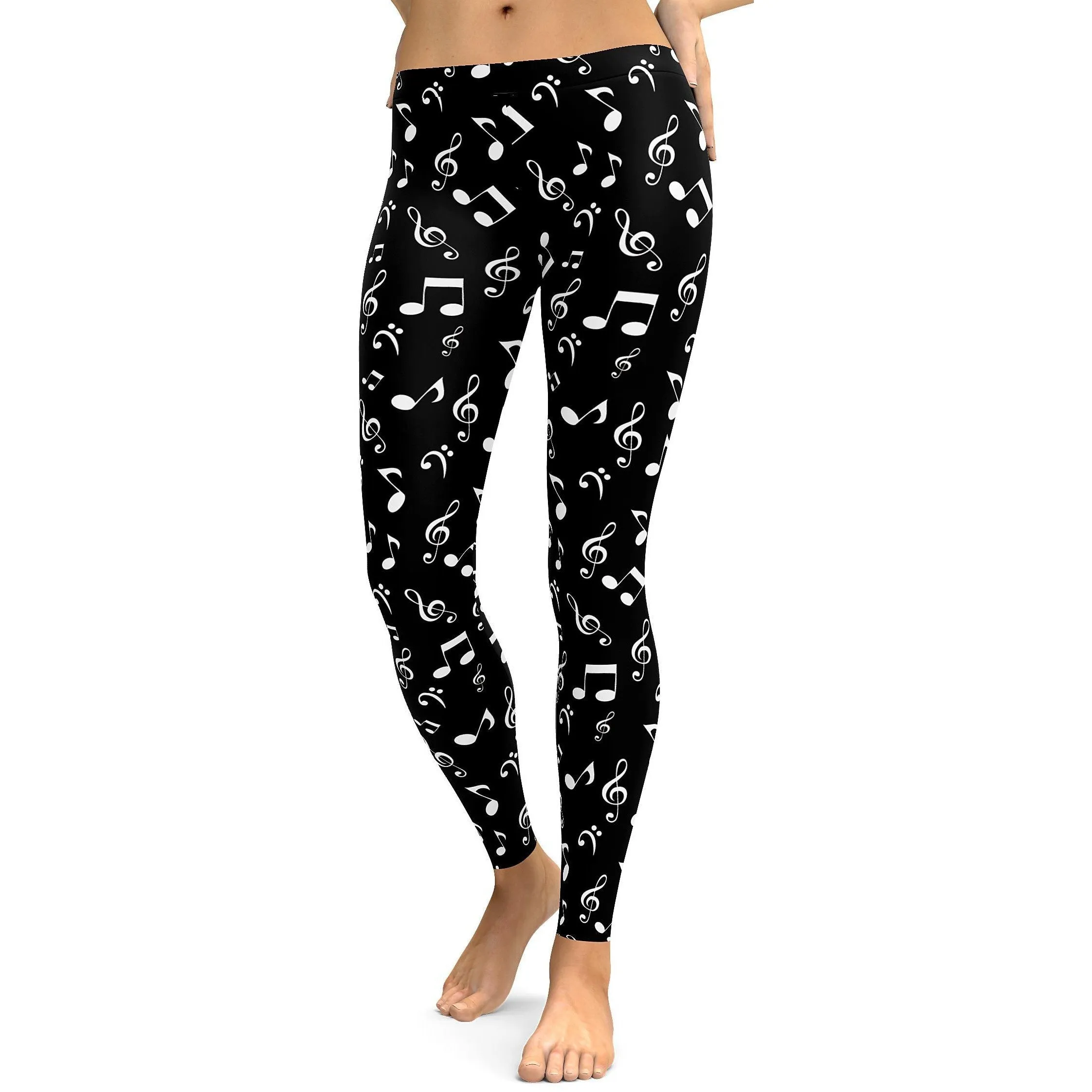 Music Notes Black Leggings