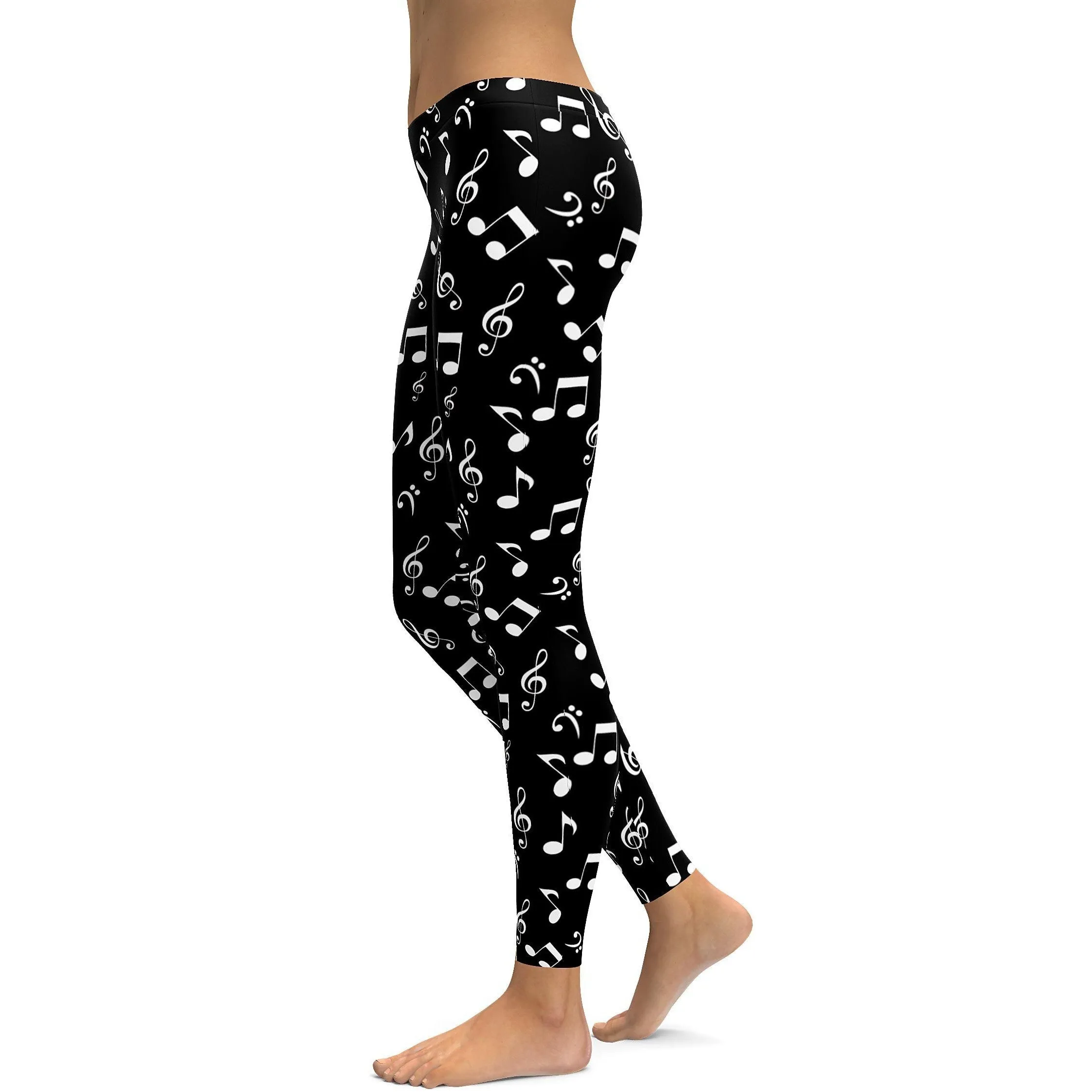 Music Notes Black Leggings