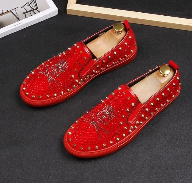 NEW luxury Genuine Leather Men Slippers Superstar Casual Low Top Rivets Men Loafers Round Toe Flat Wedding dress Shoes size38-44