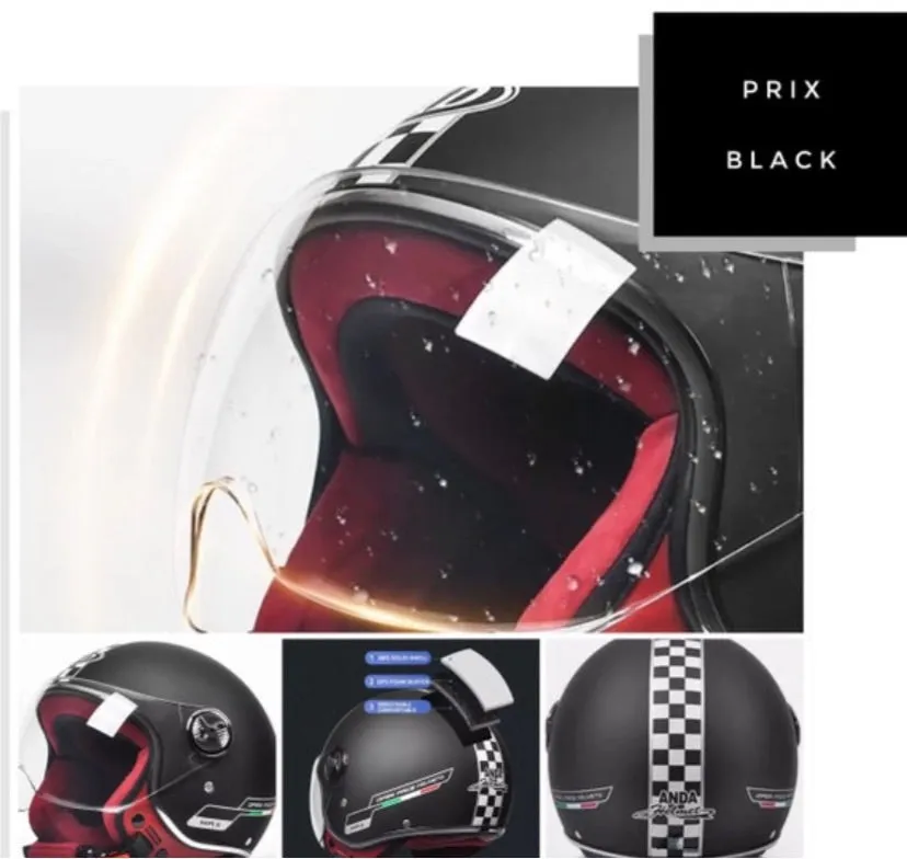 NWT Helmet - His & Her M/L Prix Black Racer   white racing checks w brick red interior ABS - dot certified motorcycle safety w clear visor