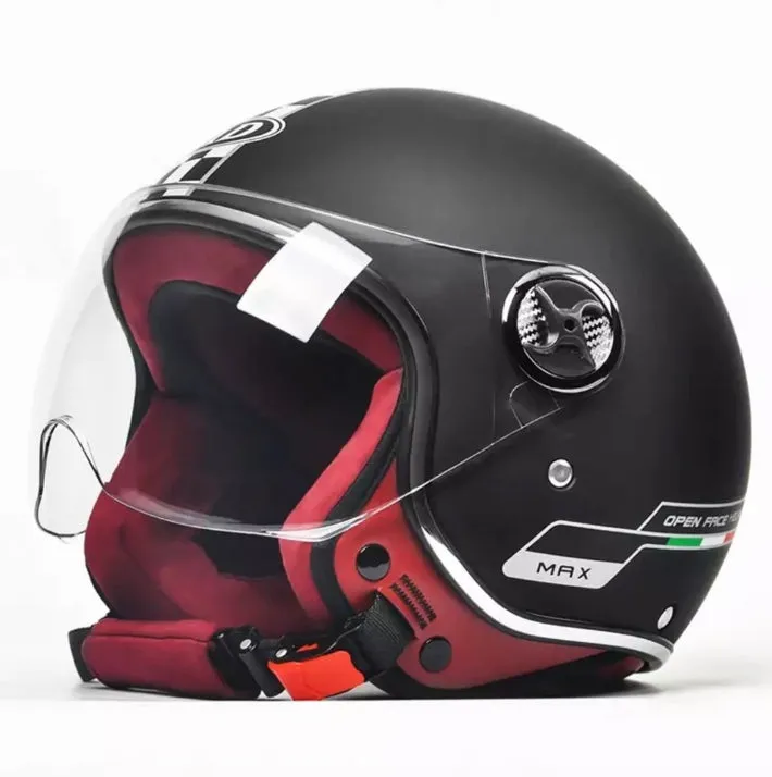 NWT Helmet - His & Her M/L Prix Black Racer   white racing checks w brick red interior ABS - dot certified motorcycle safety w clear visor