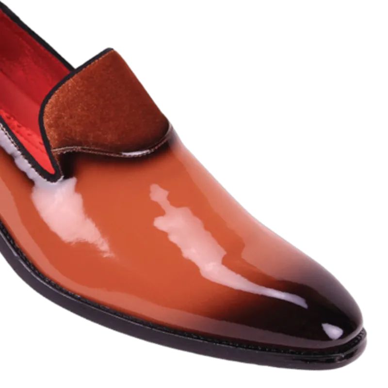 Orange Men's patent leather tuxedo shoe with velvet New Style Loafer