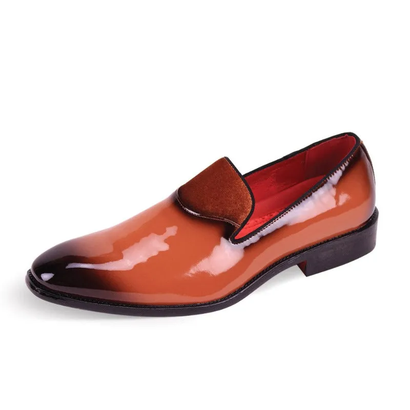 Orange Men's patent leather tuxedo shoe with velvet New Style Loafer