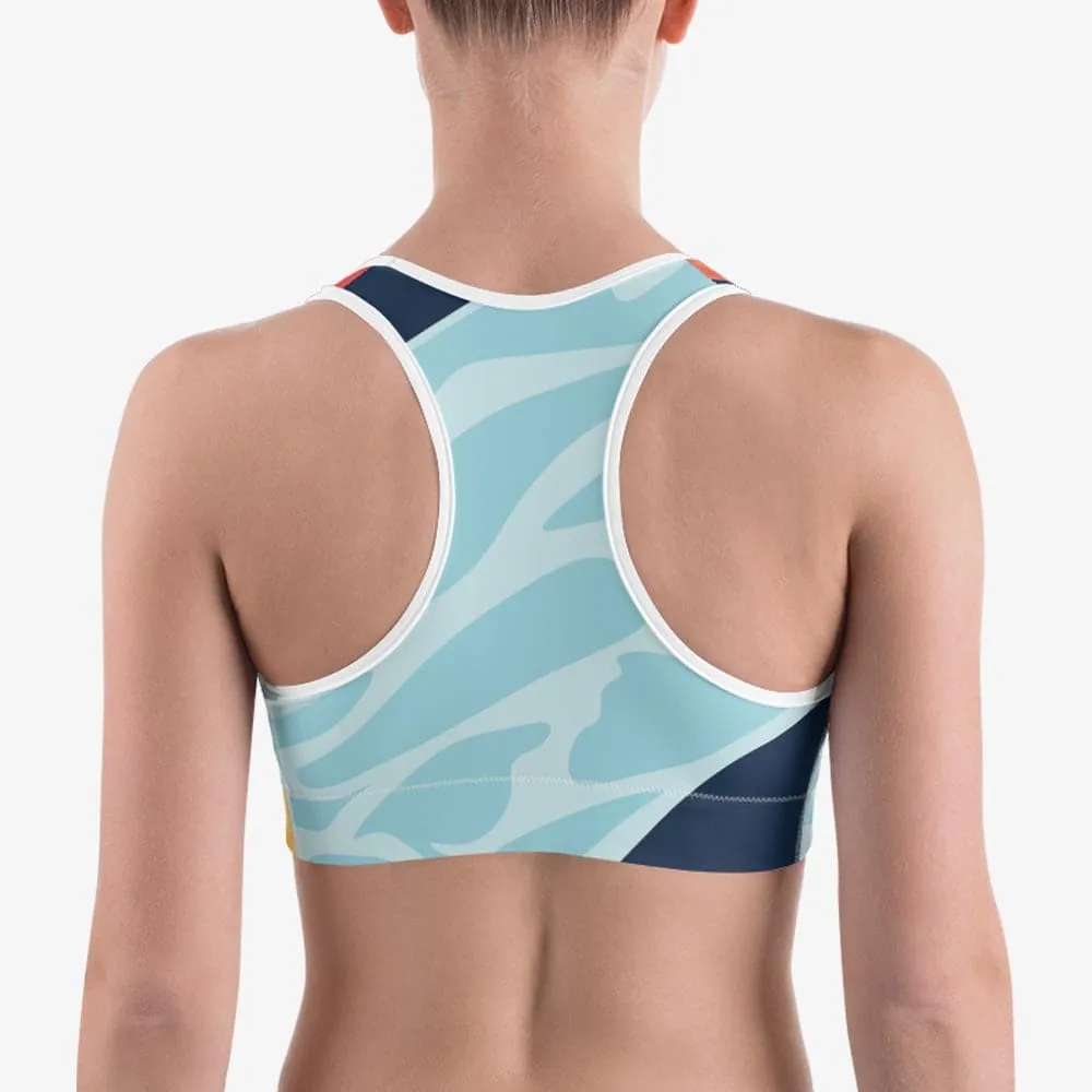 Patterned Sports Bra "Flamingo" Blue/Yellow