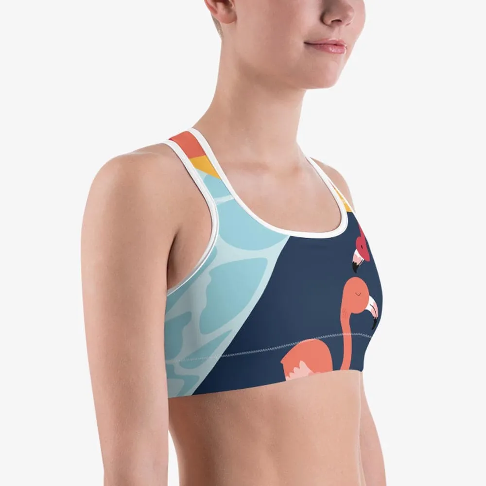 Patterned Sports Bra "Flamingo" Blue/Yellow