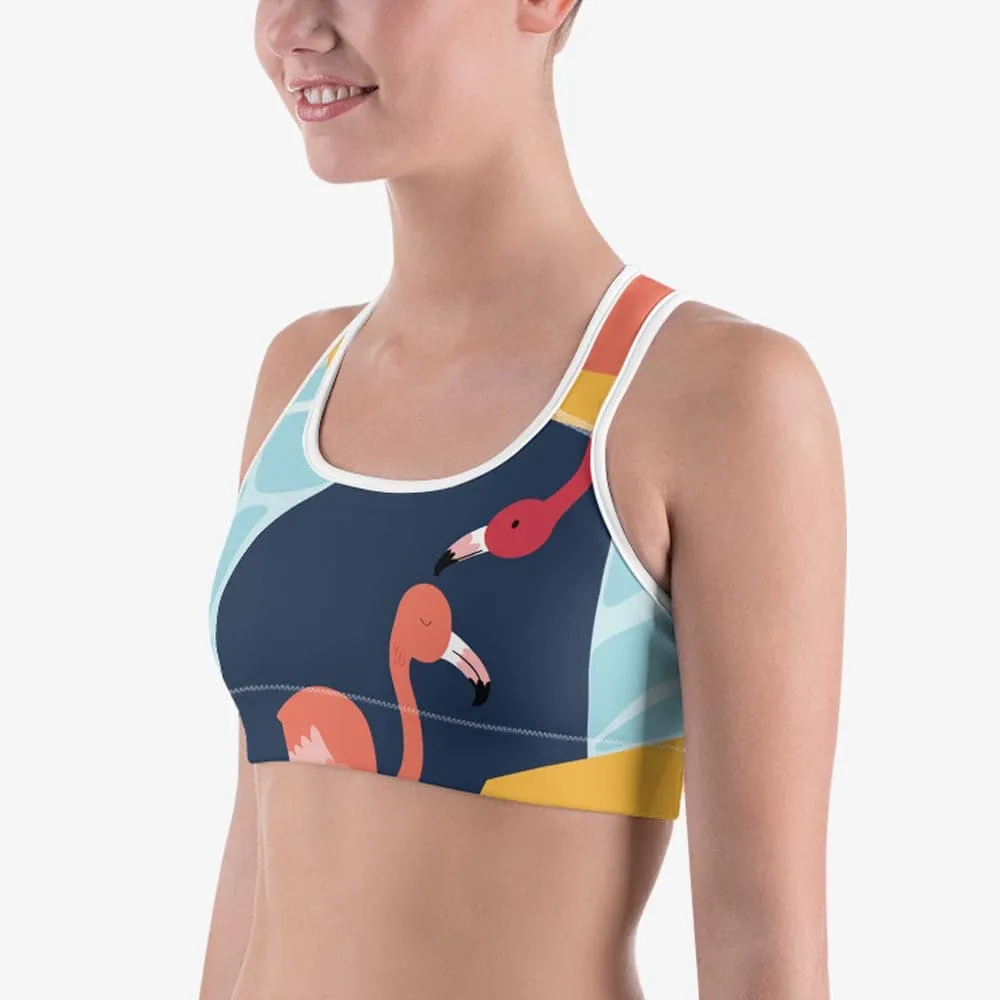 Patterned Sports Bra "Flamingo" Blue/Yellow