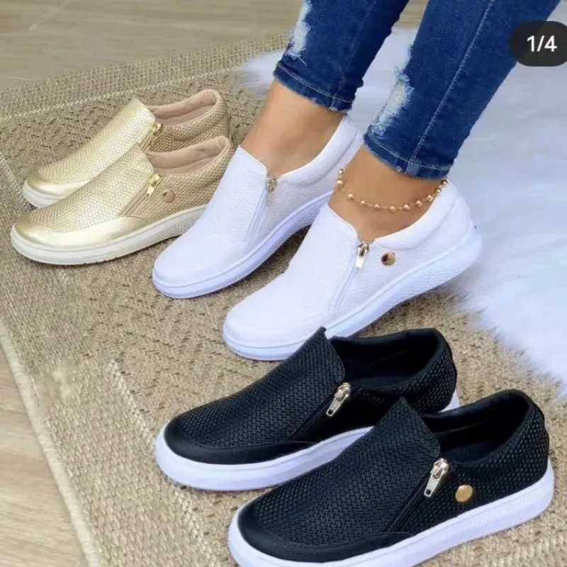 Platform Sneakers for Women - White Vulcanized Slip-On Shoes, Luxury Tennis Feminino 2024