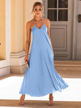 Pleated Halter Neck Sleeveless Maxi Dress New Women's Fashion Backless Cocktail Dress