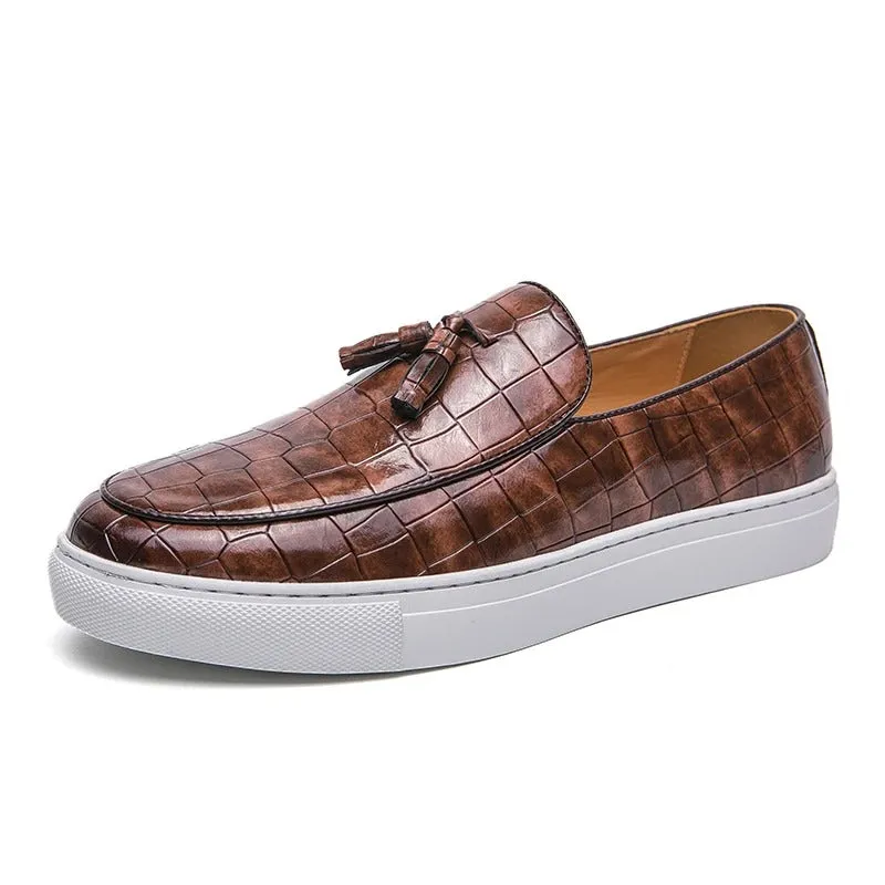 Plus Size Tassel Leather Loafers - Men's Business Casual Sneakers