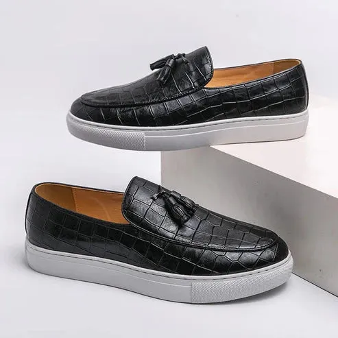 Plus Size Tassel Leather Loafers - Men's Business Casual Sneakers