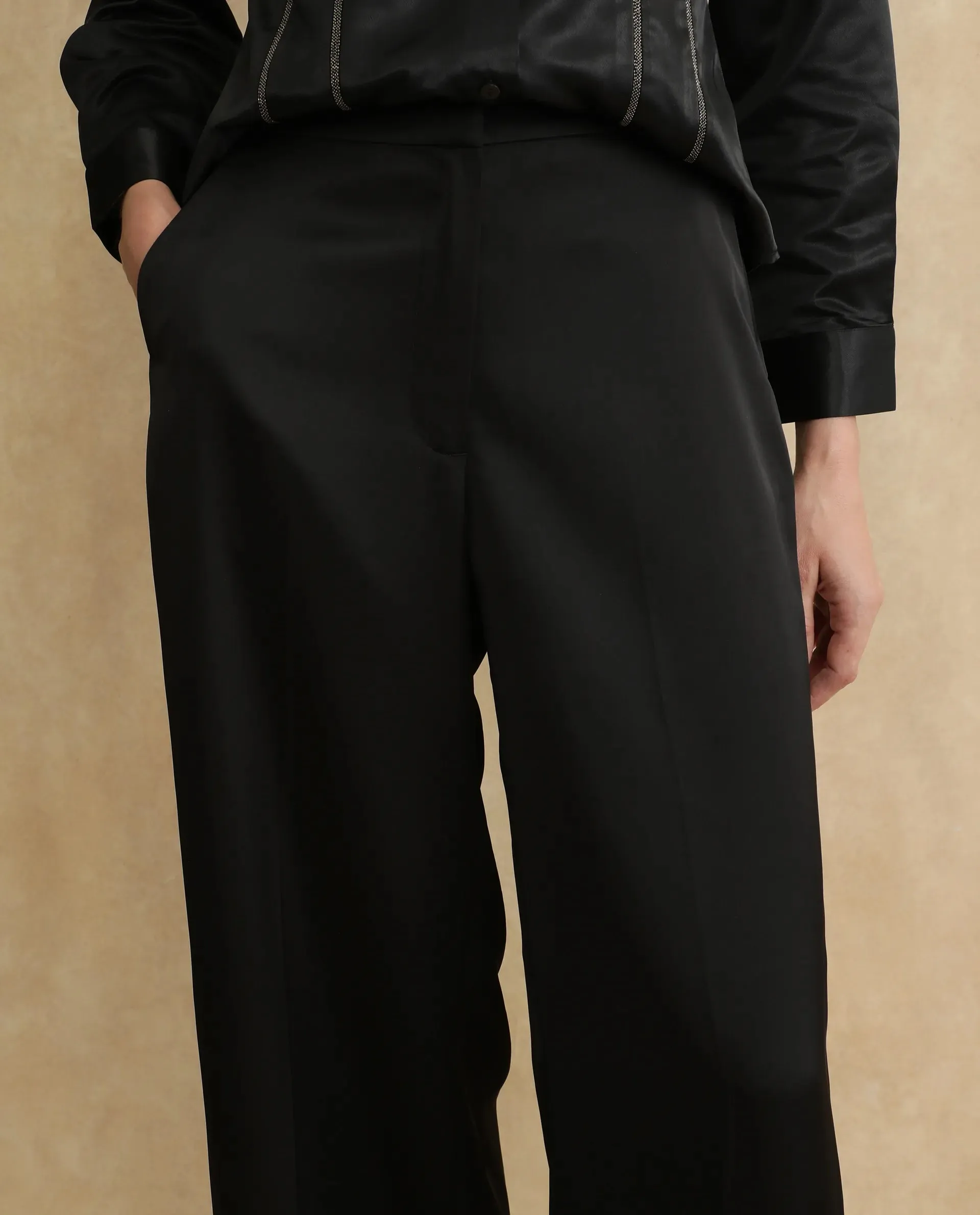 Rareism Women Nevter-B Black Hook Closure Straight Fit Plain Trouser