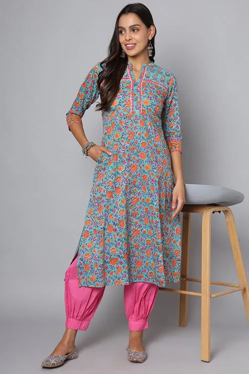 Shuddhi Sea Green And Yellow Kurta