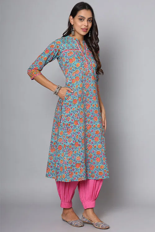 Shuddhi Sea Green And Yellow Kurta