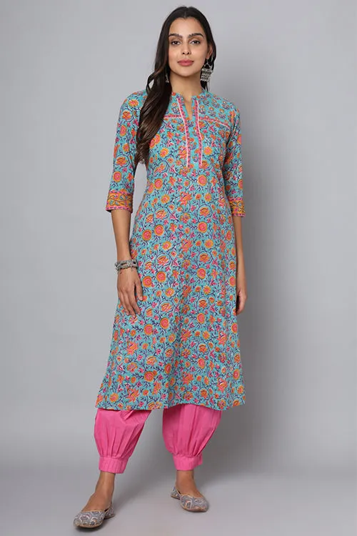 Shuddhi Sea Green And Yellow Kurta