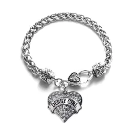 Silver Derby Girl Pave Heart Charm Braided Bracelet