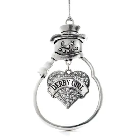 Silver Derby Girl Pave Heart Charm Snowman Ornament