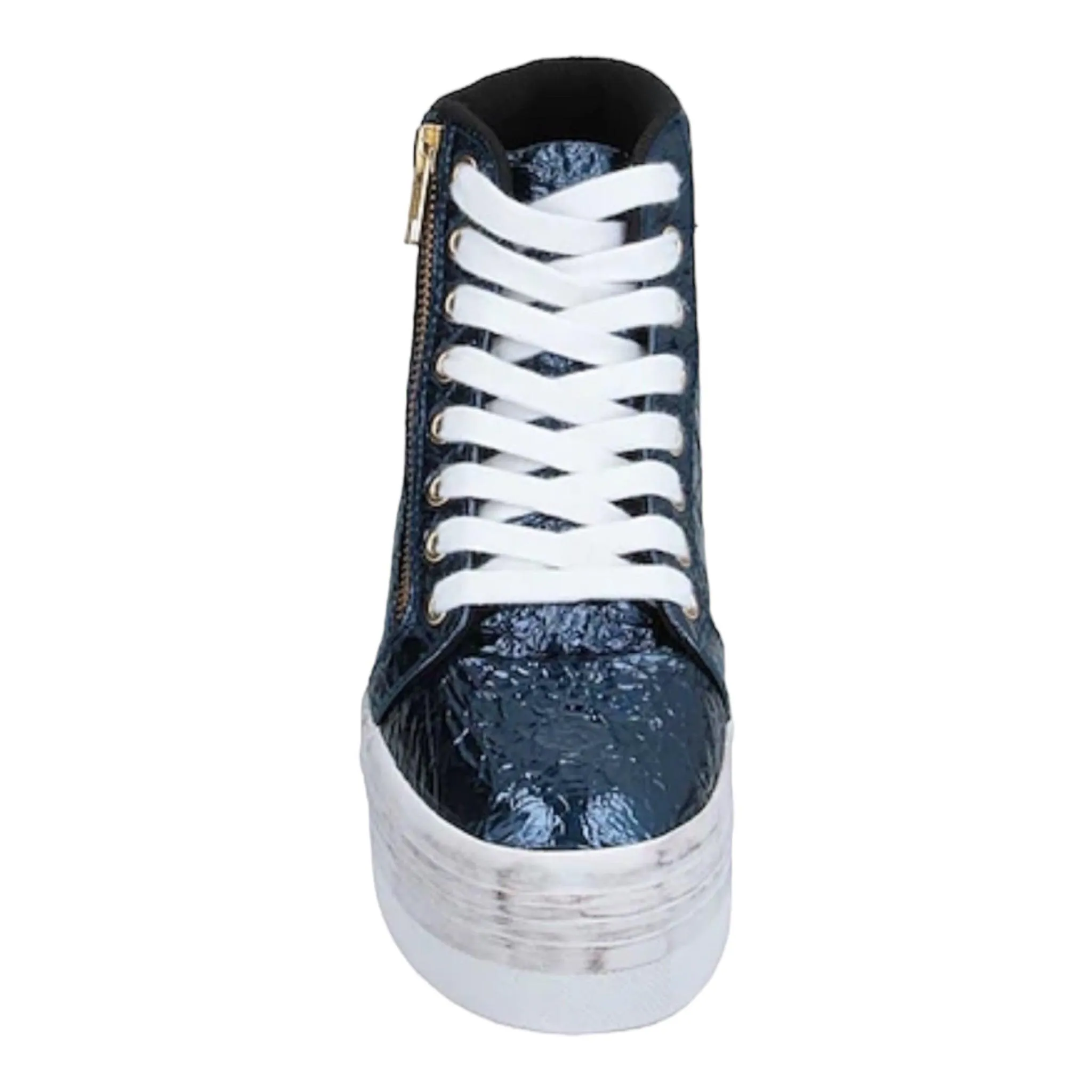 Sky-High Metallic Blue Platform Sneakers