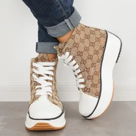 Sohiwoo  sneaker Casual Brown Platform High Top Canvas Sneakers