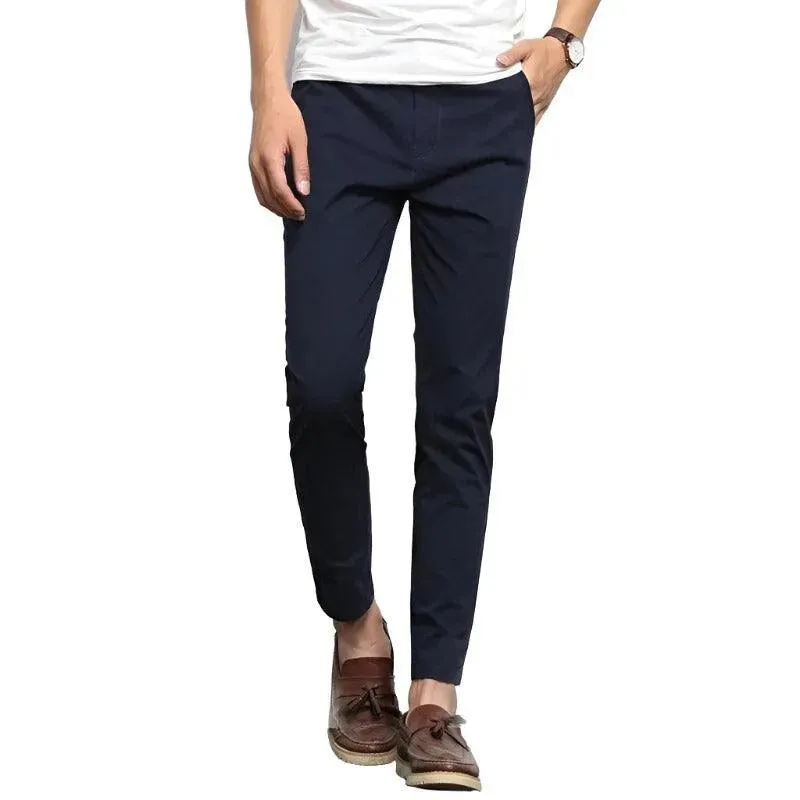 Straight Elastic Ankle-Length Formal Trousers