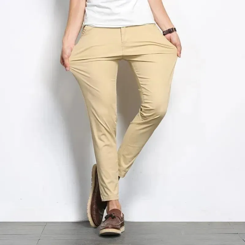 Straight Elastic Ankle-Length Formal Trousers