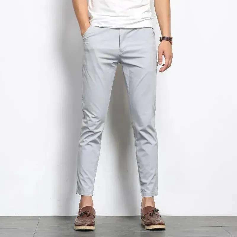 Straight Elastic Ankle-Length Formal Trousers