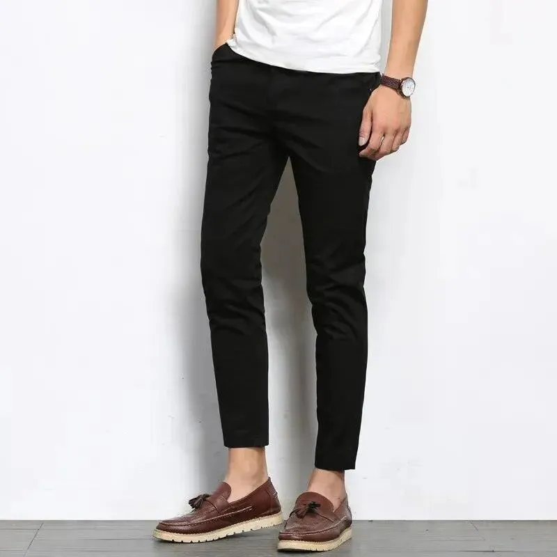 Straight Elastic Ankle-Length Formal Trousers