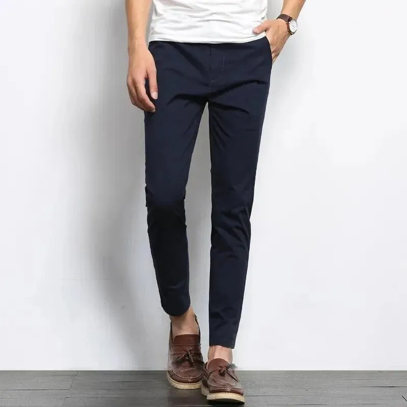 Straight Elastic Ankle-Length Formal Trousers