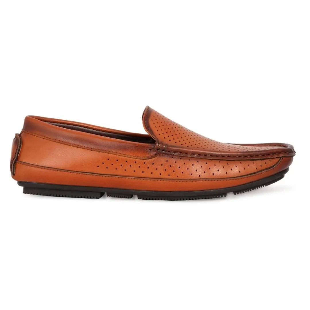 Stylish Copper Synthetic material Self Design Loafers For Men