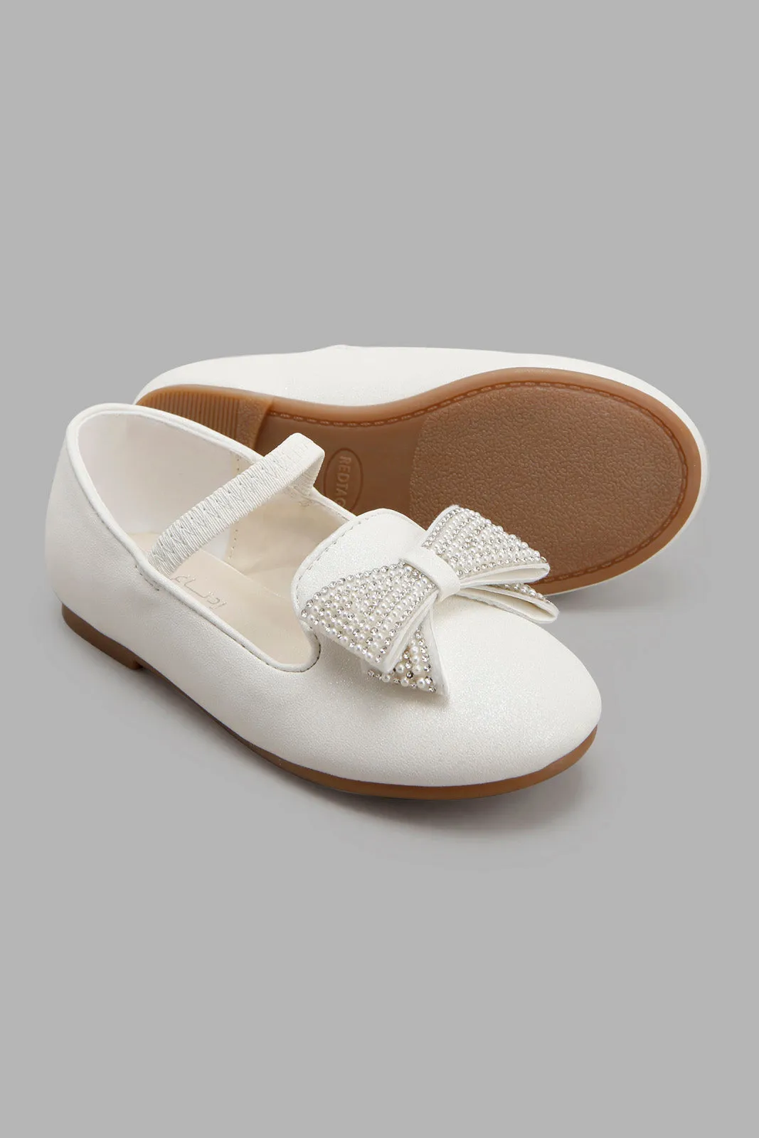 White Bow Trim Ballerina For Girls