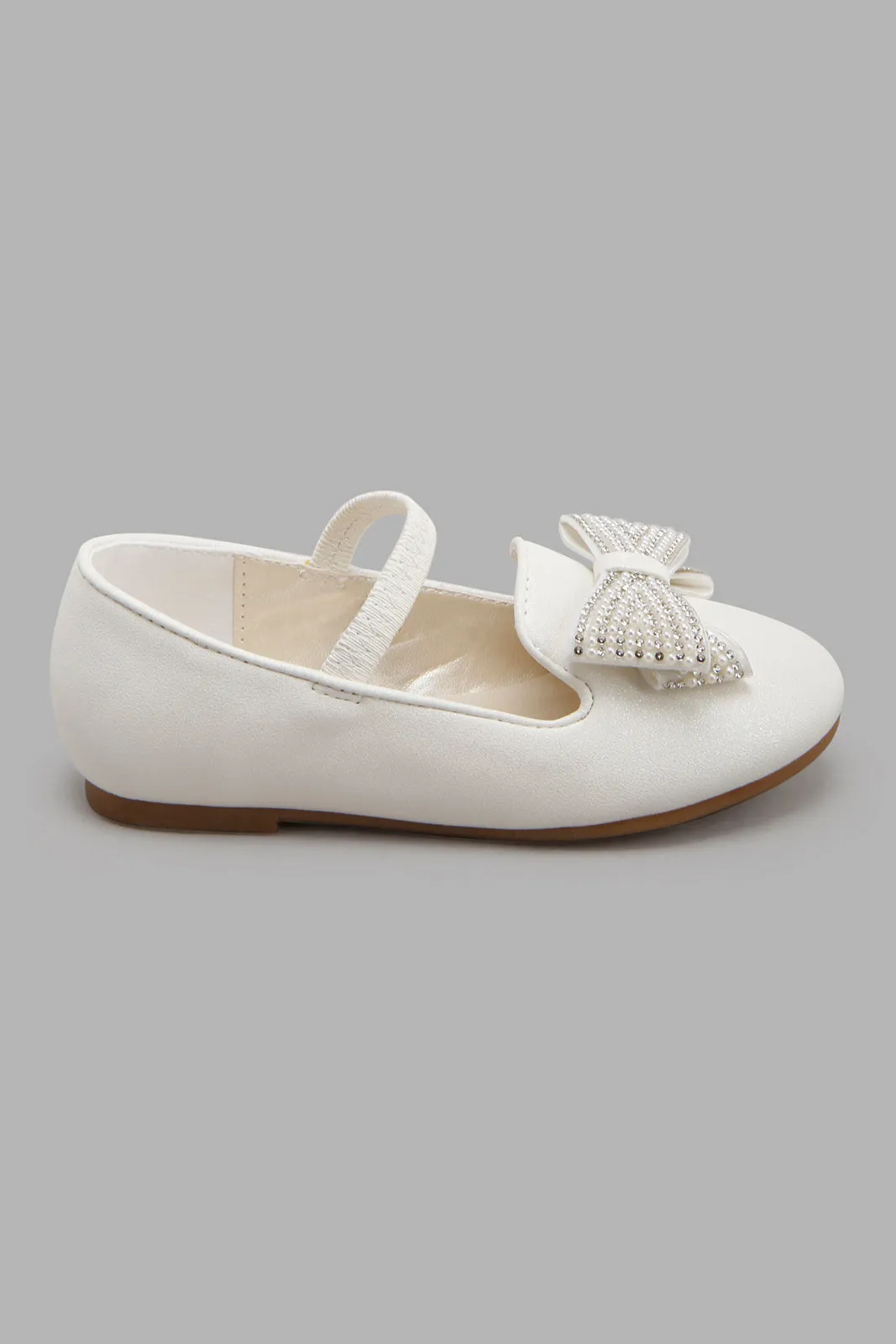 White Bow Trim Ballerina For Girls