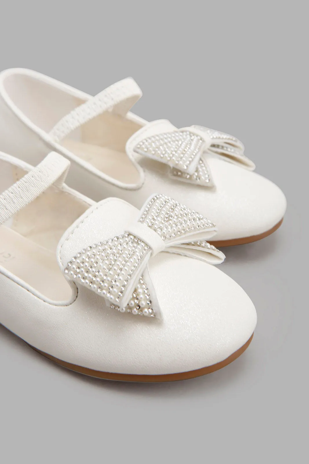 White Bow Trim Ballerina For Girls