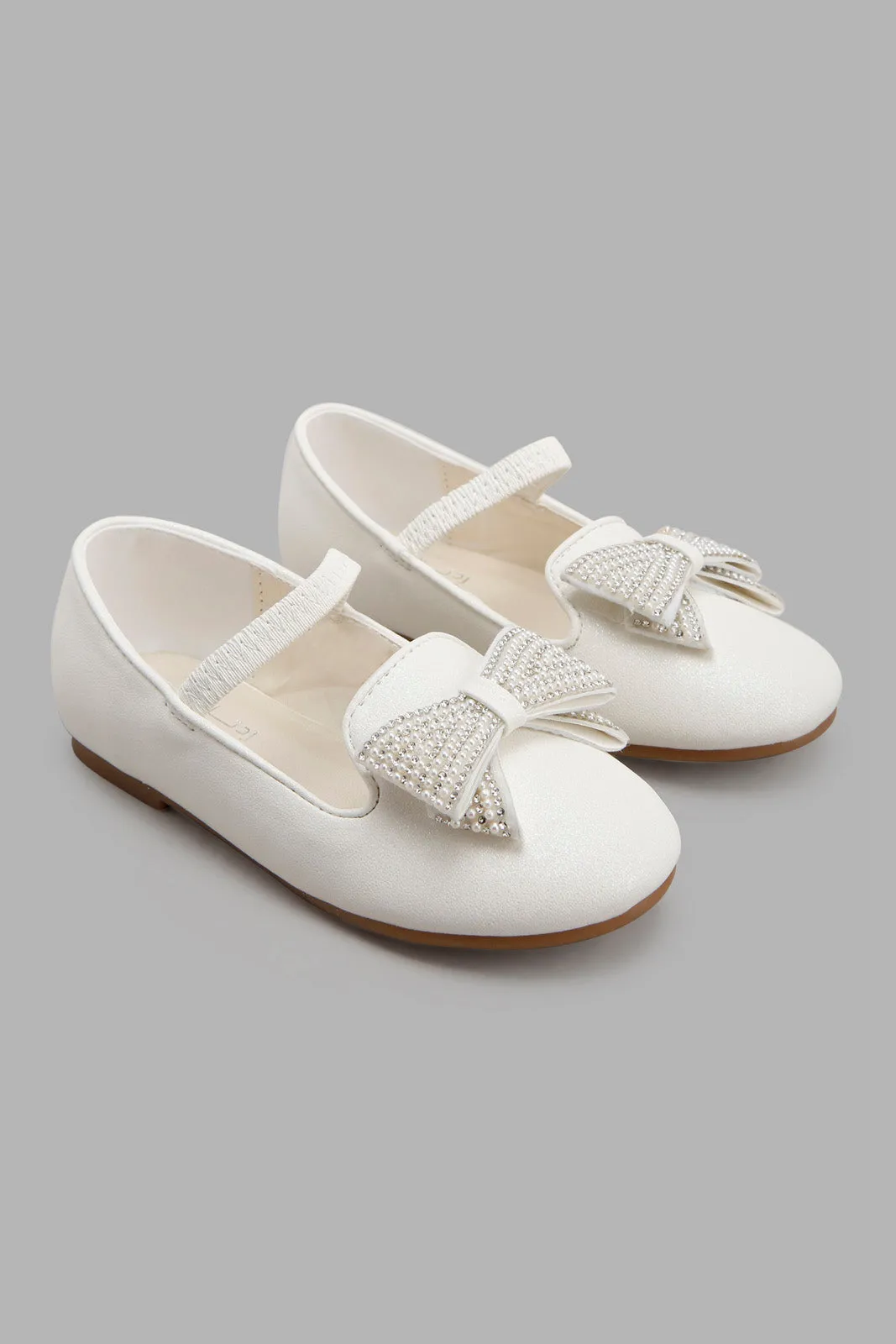 White Bow Trim Ballerina For Girls