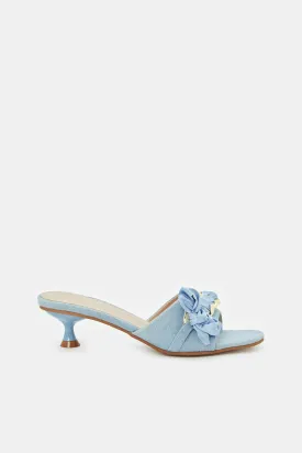 Women Blue Denim Chain Trim Mule