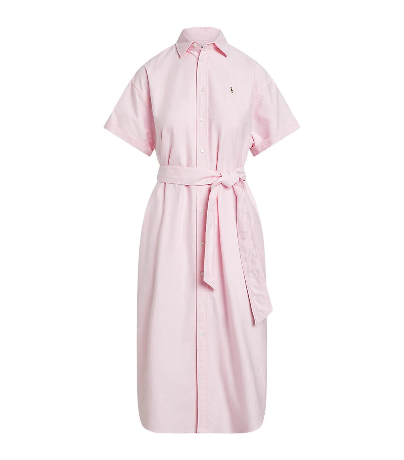 Women's Belted Short-Sleeve Oxford Shirtdress Bath Pink